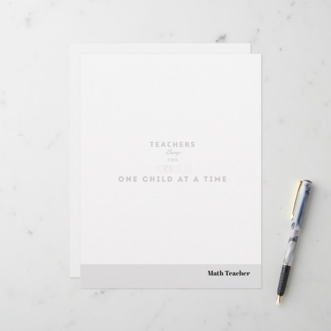 Teacher name elegant quote modern white frame letterhead (Front/Back In Situ)