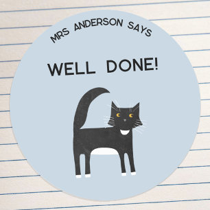 Teacher Name Encouragement Cute Cat Classic Round Sticker