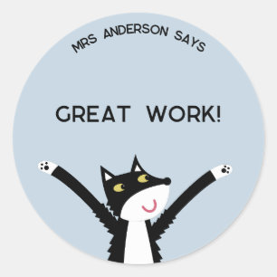 Teacher Name Encouragement Funny Cat Classic Round Sticker
