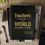 Teacher Name Gold Quote Black Leather Elegant Planner<br><div class="desc">Leather like planner with teacher golden foil typography script quote  "Teachers change the world one student at a time",  custom name and title                It can make a thoughtful keepsake gift to express your gratitude and appreciation and say thank you to your best teacher!</div>
