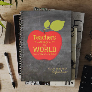 Teacher Name Gold Script Red Apple Blackboard Planner