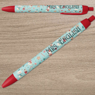 Teacher Name    Holiday Cookies and Candy Pattern Blue Ink Pen