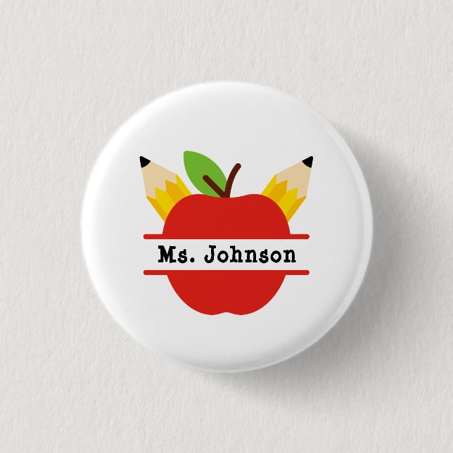 Teacher Name Personalized Red Apple 1 Inch Round Button (Front)