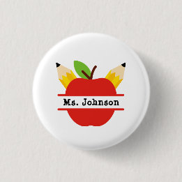 Teacher Name Personalized Red Apple 1 Inch Round Button