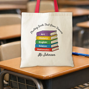 Teacher Name Quote Back to School Books Tote Bag
