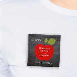 Teacher name | Red apple blackboard thank you 2 Inch Square Button<br><div class="desc">A big red apple and your custom text inside on a school chalkboard background. Personalize it with your teacher's name and grade! It could be a thoughtful and cute thank you gift for your teacher on appreciation day or when going back to school.</div>