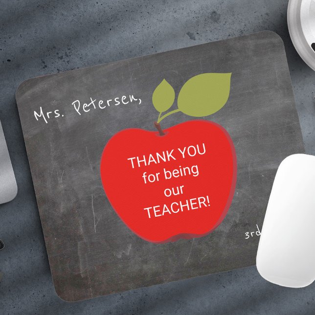 Teacher name | Red apple blackboard thank you Mouse Pad (Creator Uploaded)