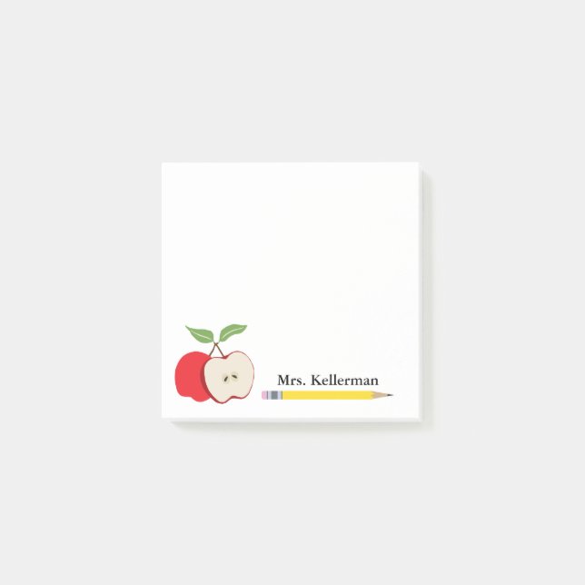 Teacher Name Red Apple Yellow Pencil School 3 x 3 Post-it Notes (Front)