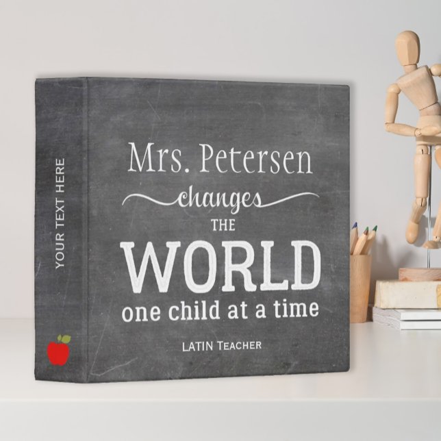 Teacher name white script quote chalkboard binder (Creator Uploaded)