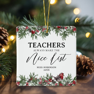 Teacher Nice List Personalized Christmas Ceramic Ornament