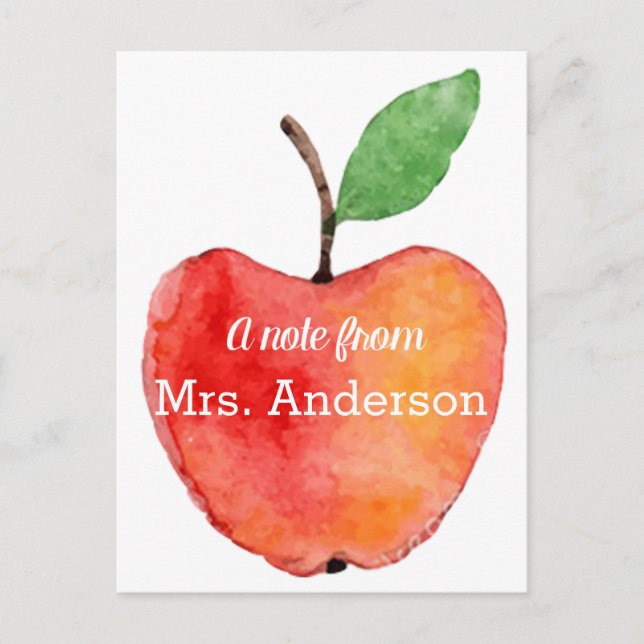 Teacher Note Card, Apple Stationary, Teacher Gift Postcard (Front)