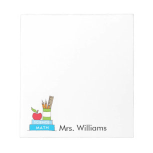 Teacher Notepad With Cute Books and Apple 