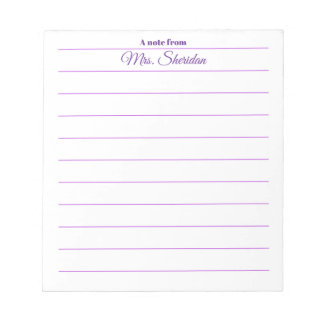 Teacher Notepads Purple Lined Paper A note from