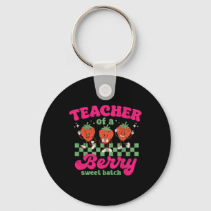 Teacher Of A Berry Sweet Tch Fun Strawberry Design Keychain