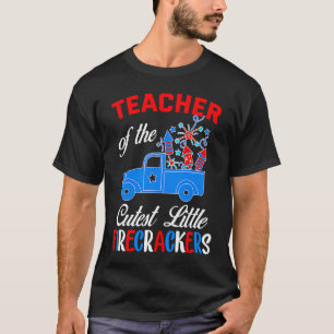 Teacher Of The Cutest Little Firecrackers USA Flag T-Shirt