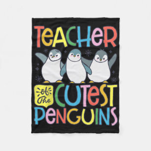 Teacher Of The Cutest Penguins Funny Penguin Back  Fleece Blanket