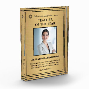 Teacher of the Year Gold Award Logo Personalize  Photo Block