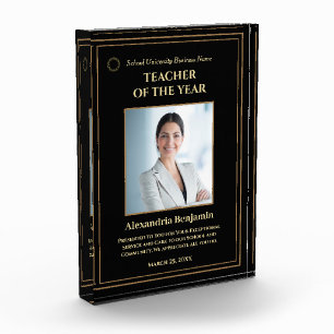 Teacher of the Year Gold Award Logo Personalize Photo Block