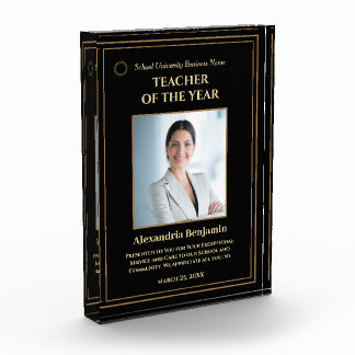 Teacher of the Year Gold Award Logo Personalize Photo Block