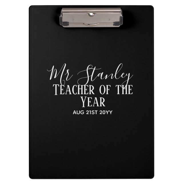 Teacher of the Year Personalized Modern Text Gift  Clipboard (Front)