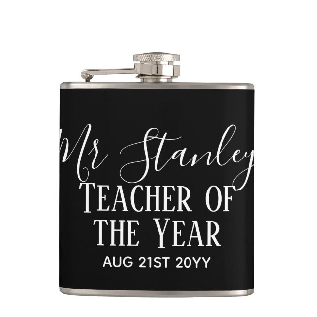 Teacher of the Year Personalized Modern Text Gift Hip Flask (Front)