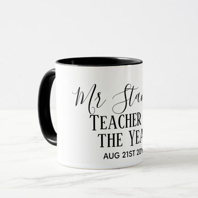 Teacher of the Year Personalized Modern Text Gift Mug (Front Left)