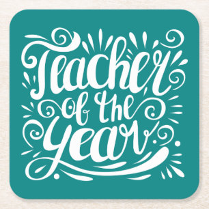 Teacher of the Year Square Paper Coaster