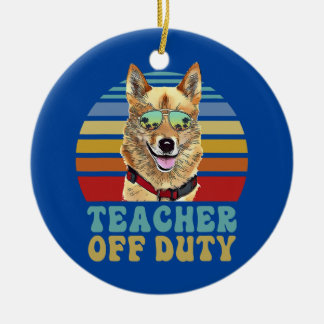 Teacher Off Duty Funny Norwegian Buhund Dog Ceramic Ornament