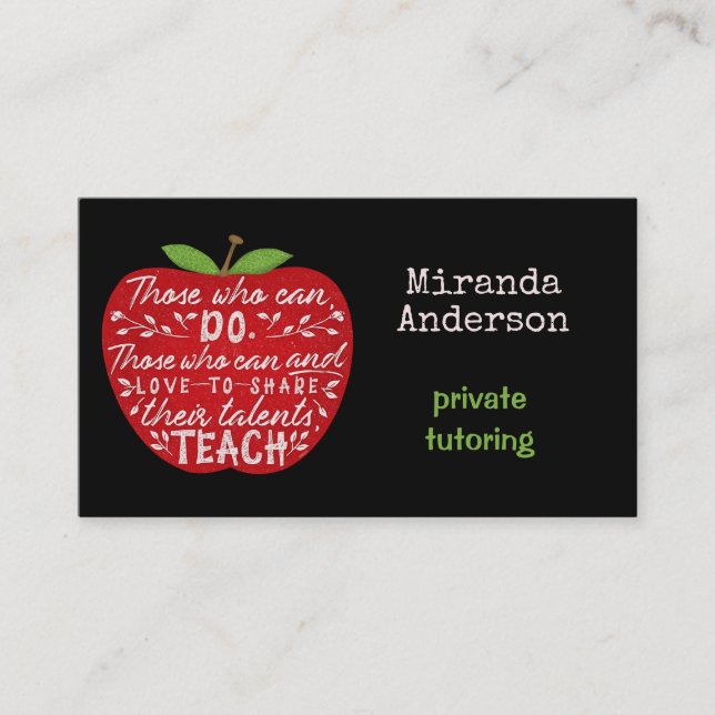 Teacher or Private Tutor Those Who Can Teach Apple Business Card (Front)