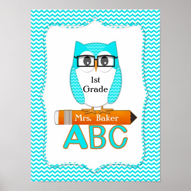 Teacher Owl Chevron Teal Poster (Front)