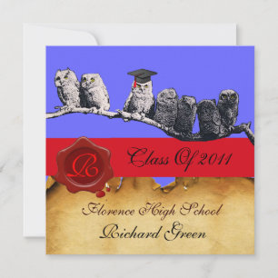 TEACHER OWL GRADUATION PARCHMENT WAX SEAL MONOGRAM INVITATION