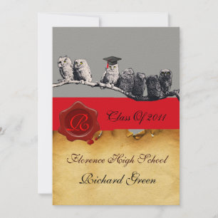 TEACHER OWL GRADUATION PARCHMENT WAX SEAL MONOGRAM INVITATION