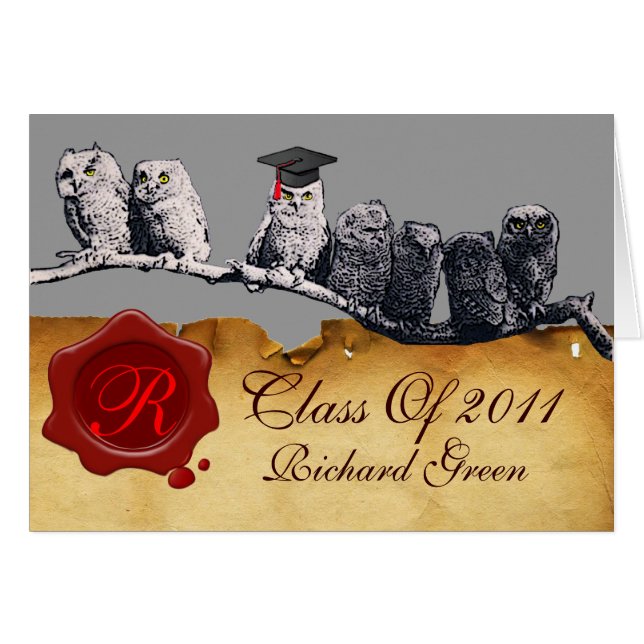TEACHER OWLGRADUATION  PARCHMENT WAX SEAL MONOGRAM (Front Horizontal)