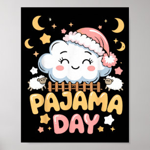 Teacher Pajama Day Shirt, Funny Cloud Sleever Scho Poster