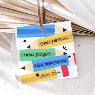 Teacher Pencil School Square Favor Tags
