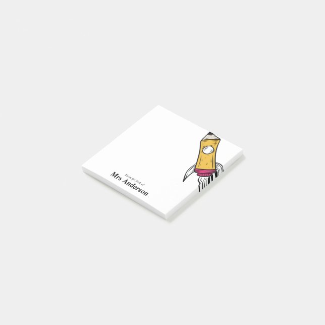 Teacher Pencil Spaceship Rocket School Post-it Notes (Angled)