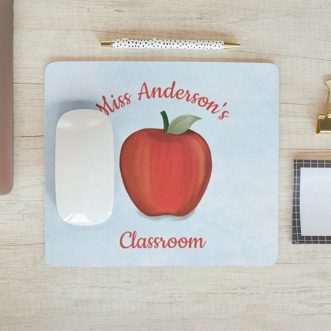 Teacher Personalized Cute Apple School Mouse Pad (Red apple teacher mousepad)