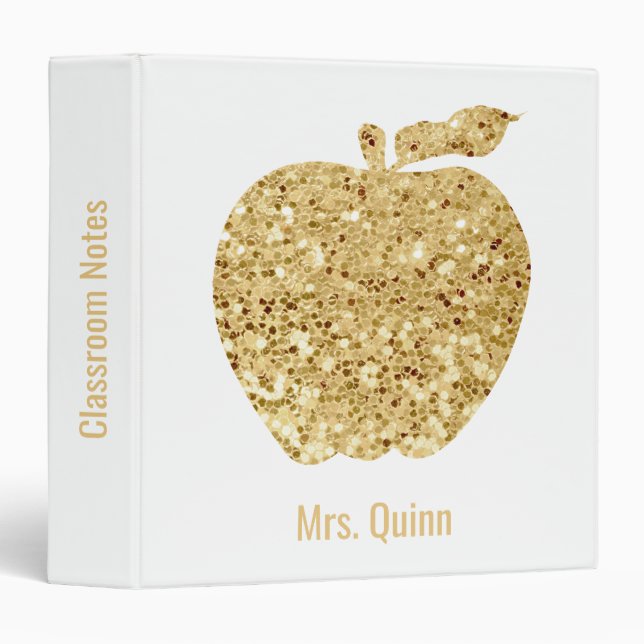 Teacher Personalized Faux Sequin Gold Apple Glam Binder (Front/Spine)