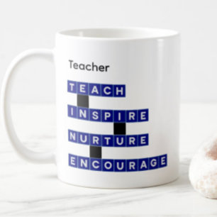 Teacher Personalized Name Values Blue Tile Coffee Mug