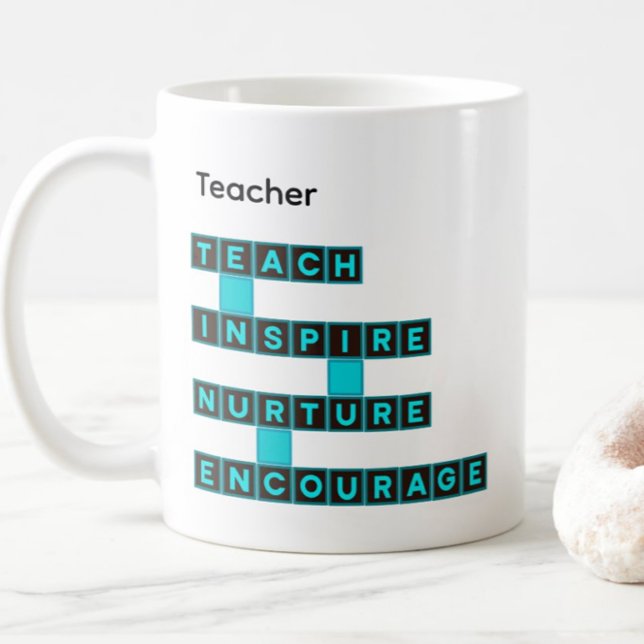 Teacher Personalized Name Values Teal Tile Coffee Mug (Creator Uploaded)