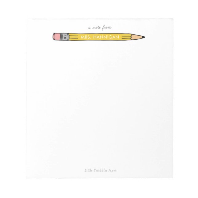Teacher Personalized Notepad with No. 2 Pencil (Front)