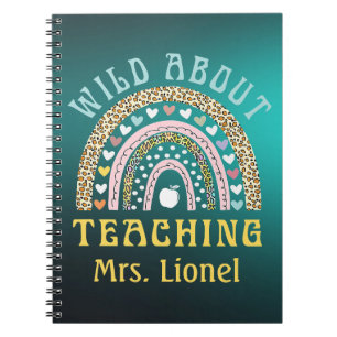 Teacher Personalized Rainbow Animal Print, hearts Notebook