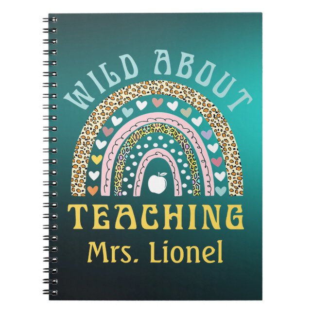 Teacher Personalized Rainbow Animal Print, hearts  Notebook (Front)