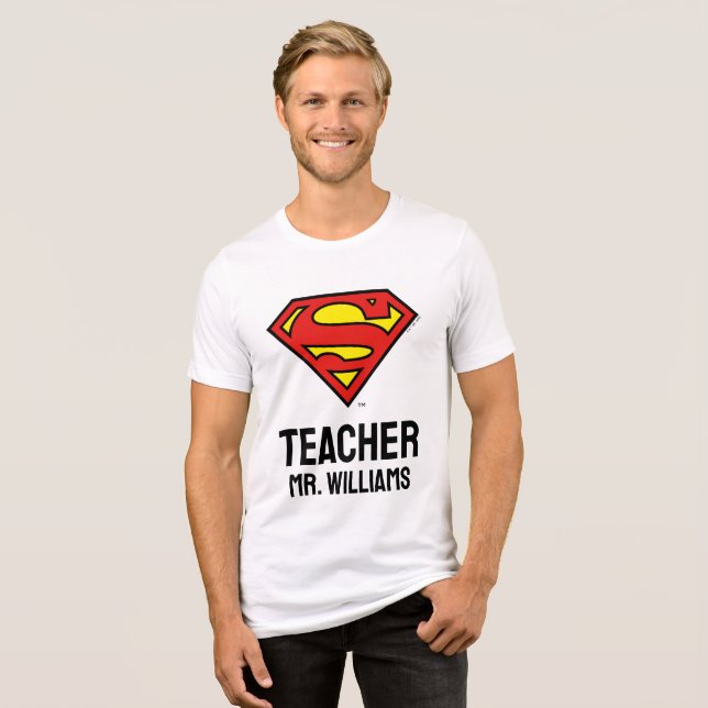 Teacher Personalized Superman Logo Tri-Blend Shirt (Front Full)
