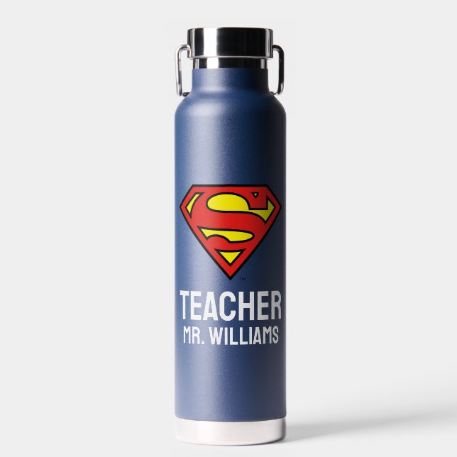 Teacher Personalized Superman Logo Water Bottle (Front)