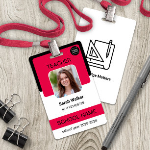 Teacher Photo ID Badge – School Staff - Red