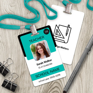 Teacher Photo ID Badge – School Staff - Turquoise