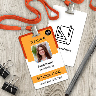 Teacher Photo ID Badge School Staff Yellow Orange