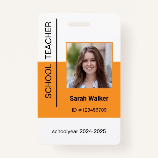Teacher photo ID of an employee or student yellow Badge (Front)