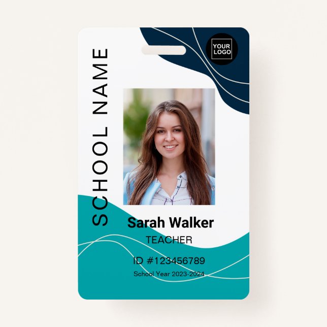 Teacher photo ID of an employee student navy blue Badge (Front)